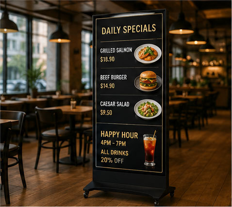 LED Poster Display For Hospitality restaurants